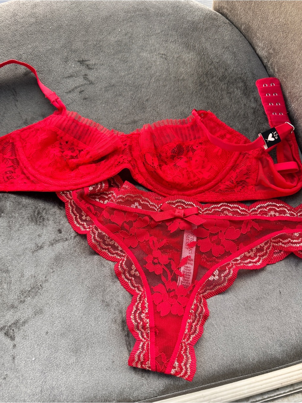 Victoria's Secret Red Lace Underwire Bra & Lace Bikini